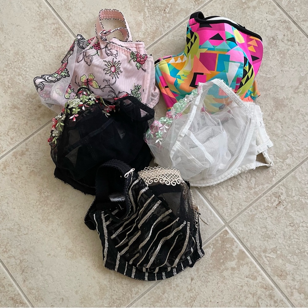 Colorful and Black Lace Bra Lot 34G Mostly Freya